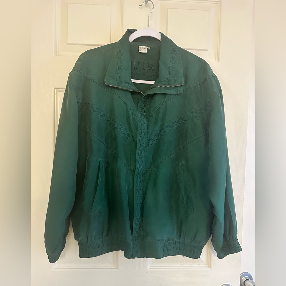 Fuda International Vintage Silk Bomber Jacket Green size M